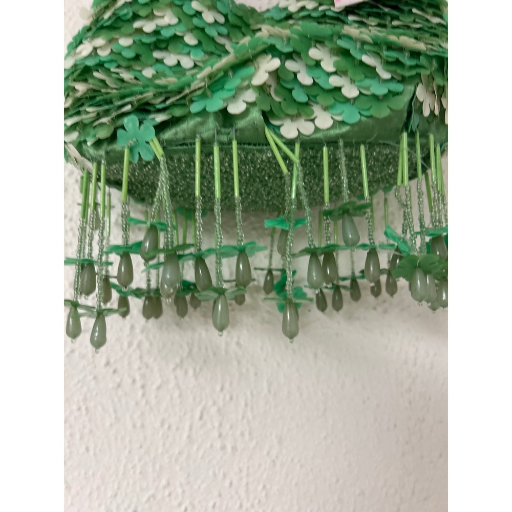 Handcrafted Floral Sequin Mini Bag Green White Beaded Fringe Viral TikTok Purse - Picture 2 of 5